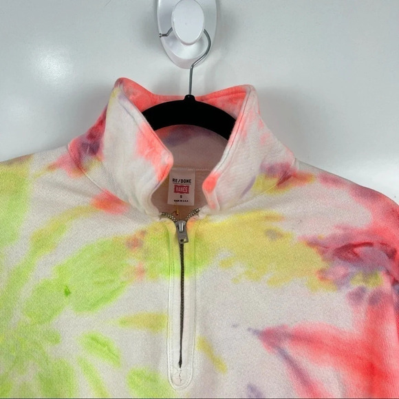 NEW RE/DONE x Hanes 70s Half Zip Neon Space Dye Tie Dye Pull Over Sweater Small - Picture 5 of 9